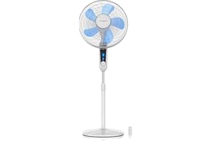 ‎BRANDSON Brandson - Standventilator Silent mit Fernbedienung und Display - mobiler Lüfter - Oszillation 80° - 60 Watt - Ventilator leise - Höhe verstellbar 115-134 cm - Kopf um 35° neigbar