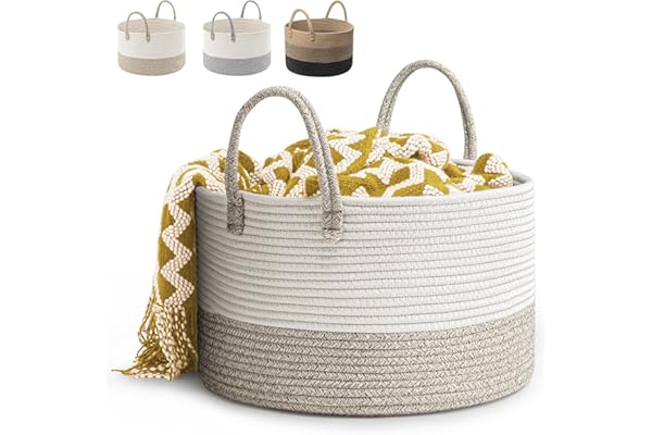 Rieeyrslza Corbeille à Linge en Coton Tissé D40 x H25 CM Panier de Rangement en Corde de Coton 32L Pliage Grande Capacité Corbeilles à Linge Avec Anse Convient à la Décoration Intérieure (Marron)