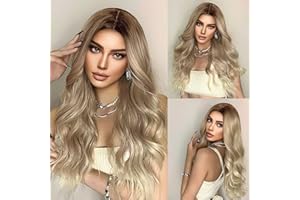 ‎EMMOR EMMOR lange Lace-Front-Perücke für Frauen,Naturhaar Look, glatte Synthetikperücken mit Mittelscheitel.