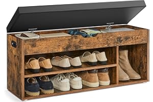 VASAGLE Scarpiera Panca Ingresso, Panca Contenitore con Cuscino Imbottito, 3 Scomparti, Ripiani, Soggiorno Corridoio Camera da Letto, Portata 136 kg, Marrone Vintage LHS130B01