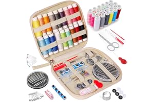 Coquimbo Kit de Costura con 85 Costurero Accesorios, Incluye 18 Bobinas de Hilo, Mini Kit de Costura Completa para Principiantes, Viajeros, Niños y Amigos en Casa, Viajes y Emergencias(Beige)