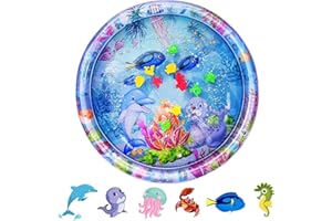 Aolso mata wodna dla niemowląt, okrągła, nadmuchiwana mata do zabawy 100 x 100 cm, napełniana wodą, nie zawiera BPA, składana, zabawka dla dzieci w wieku 3, 6, 9 miesięcy - styl foki (niebieski)
