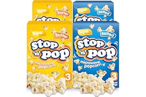 SOL 12pk x 85g Stop 'n' Pop Microwave Popcorn, Salted & Butter Flavoured Pop Corn Kernels, Perfect Tasty Snack for Family Movie Nights, Easy to Prepare, Ideal for Sharing Fun Moments at Home