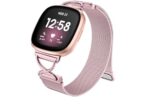 Charlam Metallremmar kompatibla med Fitbit Versa 4-rem, Fitbit Versa 3 rem för kvinnor, magnetisk justerbar rem i rostfritt stål för Fitbit Sense, Sense 2