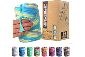 MeriWoolArt Corda Macramè 3mm 200m - Fil di Cotone Colorato - Spago Macrame di Corda Singola - Filato Morbido Macramè Cotone Riciclato Oeko-Tex - Fai da te Macramè Arredamento per Casa Boho