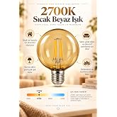 TELVESSE G95 Dimmerli Rustik G&uuml;n Işığı 2700K Amber LED Ampul Filament E27 Duylu Filamanlı Edison Amp&uuml;l