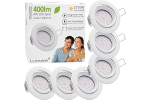 ‎LUMARE Lumare 6x LED-Einbaustrahler 4W 400 Lumen IP44 nur 27mm Flache Einbautiefe LED-Lichtmodul austauschbarer Deckenstrahler AC 230V 120° Deckenleuchte Warmweiß Silber Matt eckig Badezimmer