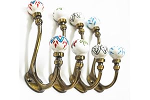 IVORYBLU777 Set of 4 x Mix Vintage Look Colourful Ceramic Hook Wall Coat Hooks Hat Clothes Hanger