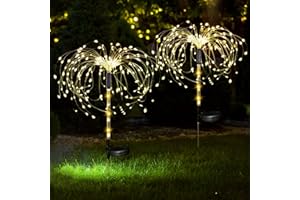 XRR 【2 Pack】 120 LED Feux d'Artifice Solaires, Lampe Solaire Exterieur avec piquets lumineux 2 modes décorations de jardin Starburst Fairy Lights pour Jardin, Terrasse, patio, mariage (Blanc chaud)