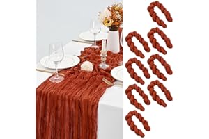 LYAFS 8 Pcs Terracotta Cheesecloth Table Runner 35"x120", 10FT Long Gauze Table Runner Boho for Wedding Reception Sheer Bridal Baby Shower Party Banquet Dining Rustic Table Decoration Tablecloth (90x300cm)
