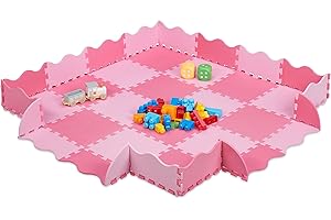Relaxdays Tapis de Sol Puzzle 36 pièces, Mousse EVA, sans polluants, 1,4 m2, Dalle Jeu bébé Bord, Rose-Fluo