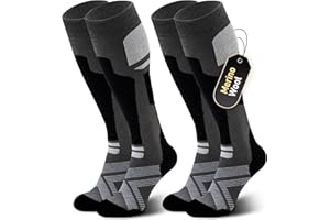 Niorasen Merino Wool Ski Socks Men Unisex, 2 Pairs Thermal Knee-High Socks for Winter, Full Cushion Thick Socks, Skiing, Snowboarding, Outdoor Sports, Hunting, Hiking
