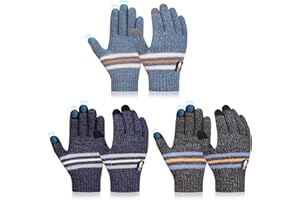 AOTOW Boys Gloves Magic Kids Winter - Touch Screen Girls Thermal Multipack Knitted Glove for Age 4-10 Years Old Children Teenage Running Cycling Bike Riding Outdoors Sports Hand Warm 3-Pairs