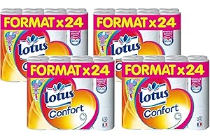 Lotus Confort Blanc papier toilette format 96 rouleaux (4 x 24 rouleaux) 2 épaisseurs blanc doux et résistante