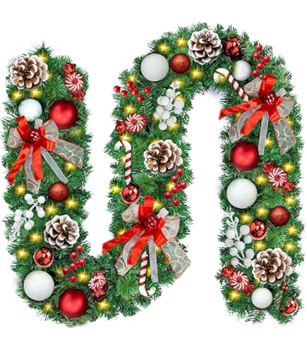 Dvkptbk Guirlande De Noël Toucher Réel, Guirlandes De Pin Norfolk Réalistes Pour Décoration, Guirlande De Noël Avec Lumières Pour Décoration Murale D' Escalier Extérieur Intérieur