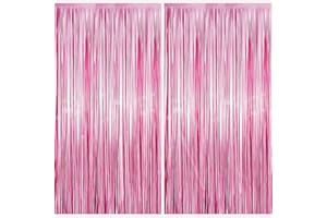 FAIRYMAIDEN 2 Piezas Cortina de Oropel, Cortinas Metálicas Rosa Foil Fringe Cortinas Fiesta, Rosa Flecos Cortina de Borla para Fiesta Cumpleaños Niñas, Baby Shower, Princesa Cumpleaños, Navidad, Fiesta Disco