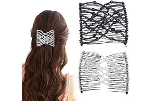 DMQ Stretch Beaded Hair Combs,Magic Crystal Beads Slides,Elastic Pearls Double Combs Vintage Double Slide Clips DIY Hair Accessories for Women 2PCS