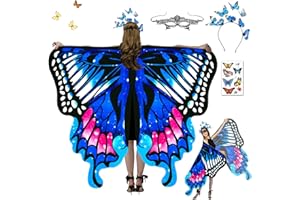 HILKKET Schmetterling Kostüm Damen, 4Schmetterlingsflügel Erwachsene Mädchen, Schmetterling Umhang Damen, Feenflügel für Erwachsene mit Schmetterling Haarreif, Damen Spitze Maske Fasching Kostüme Karneval