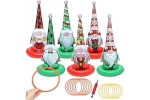 POPTREND Christmas Gnome Ring Toss Game Set, 17pcs Christmas Ring Games with Air Pump, Inflatable Rings Party Toys Gifts for Adults Kid Family School Party Favor Indoor Outdoor Toss Game