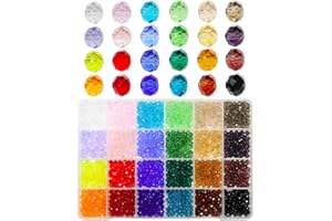 Bala&Fillic 6mm Perles de verre Briolette Rondelle à facettes Briolette Glass Beads Faceted Rondelle, Craft Crystal Beads for Bracelet Making 24 Colors in Container Box (Total 1200pcs)