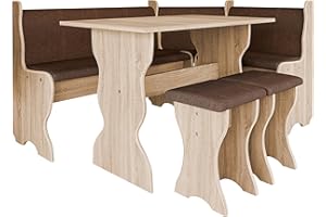 Mirjan24 Gruppo di panchina angolare Thomas, gruppo composto da panca ad angolo, tavolo, 2 sgabelli, sala da pranzo (rovere Sonoma + Alfa 08)