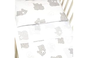 CANGOO CARE CangooCare® Set Lenzuola 3 Pezzi Per Lettino Neonato, Montessori, 80x160 cm, 1 Lenzuolo Di Sotto Con Angoli, 1 Lenzuolo Di Sopra, 1 Federa Cuscino, 100% Cotone, Orsetti Grigi