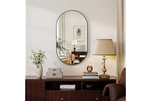 Koonmi Oval Bathroom Mirror, 30 x 60 cm Tempered Glass Wall Mounted Mirror, Bathroom Vanity Mirror without Distortion Hanging Horizontally or Vertically for Bedroom, Entryway, Living Room, Black