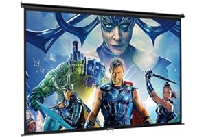 INMOZATA Pull Down Projector Screen 100 inch/221x124cm Wall & Ceiling Mounted HD Projection Screen with 16:9 Ratio Matte White Screen for Home School Cinema Theater Outdoor Indoor Public Display-Black