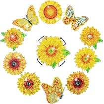 Blumen Diamond Painting Untersetzer – 8-teilig DIY Set Mit Halter, Sonnenblumen-Motiv Für Gläser, Tassen & Vasen (Weiß)