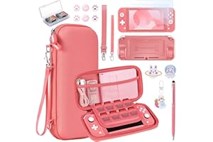 NS Switch Lite Case - innoAura 17 in 1 NS Switch Lite Accessories Bundle with Switch Lite Carrying Case, Switch Game Case, Switch Lite Screen Protector, Switch Stand, Switch Thumb Grips(Coral)