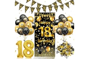18 Geburtstag Deko,Rainllon 18. Geburtstag Junge Mädchen,Konfetti Deko 18.Geburtstags Deko Luftballons Schwarz Gold,Geburtstagsdeko 18 Lange Banner,Deko 18 Geburtstags Mädchen Junge