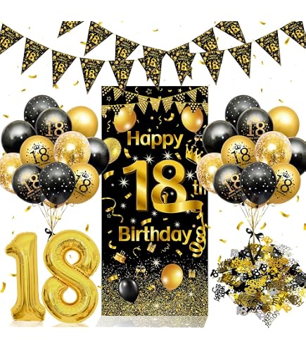 TOPWAYS 18 Anni Compleanno Decorazioni Tovaglioli, 40 pezzi Oro Nero Tovaglioli di Carta per Festa di decorazioni Compleanno 18 anni Ragazzo Ragazza (18 anni