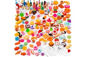 FFWHKON 163 PCS Minitature Food Drink Bottles Toys, Mixed Resin Pretend Play Tiny Food Sets, Tableware Hamburg Cake Ice Cream Milk for Doll House Decoration Kitchen Cooking Game (1:12)