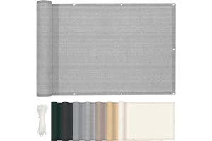 HENG FENG Balcón Pantalla Protección de Privacidad 75x600cm HDPE Protección UV Resistente al Viento Sujetacables Adjundas para Jardín Balcón Terraza Marrón Gris