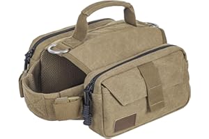 OneTigris Dog Backpack for Hiking Nylon Dog Harness Backpack with Side Pockets for Medium and Small Dogs (M, Brown)