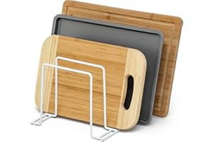 simplywire – Supporto per teglie e taglieri - Rastrelliera per coperchi, pentole e padelle - Organizer per credenze da Cucina – Acciaio Rivestito in plastica Bianca