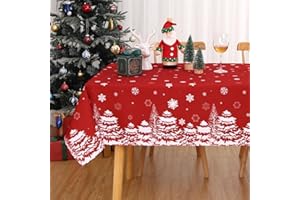 CAROMIO Czerwony świąteczny obrus prostokątny wodoodporny płatek śniegu świąteczny obrus z wzorem sosny zmywalny obrus na stół na Boże Narodzenie Nowy Rok dekoracja świąteczna impreza dekoracja do