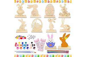 IWTBNOA Hasen aus Holz zum Bemalen, 10 Stück DIY Osterhase Deko, Ostern Basteln Holz mit kulleraugen, Pompons, Ostern Basteln Kinder, Ostern Dekoration, Frühling zum Dekorieren, Ostergeschenk Kinder