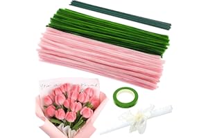 KAOTPO Pfeifenreiniger zum Basteln, 200 Stück Pfeifenputzer zum Basteln, Pfeifenreiniger Blumen Set mit Blumendraht, Bänder, Geschenkpapier, Geschenkband für Blumenstrauß DIY Dekorationen