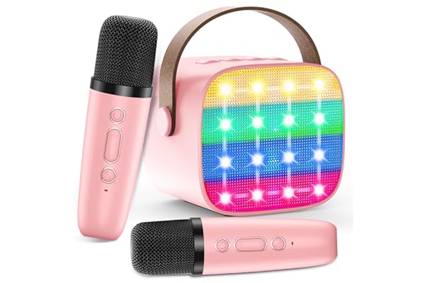 Machine Karaoké pour Enfants avec 2 Micros Sans Fil - Haut-parleur Portable Bluetooth, Changement de Voix, Lumières LED, Jouet Musical pour Filles et Garçons, Cadeau Parfait pour Anniversaires et Noël