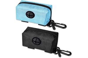 AUXSOUL 2 Pezzi Porta Sacchetti Cane,Dispenser Sacchetti Cacca Cane da guinzaglio,Porta Sacchetti Cacca per Animali,Dispenser Sacchetti per Cani con Moschettone(Nero e Blu)