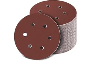AICOIMY Discos de lijado de 150 mm, 60 Piezas Papeles de Lija Abrasivos con 6 Agujeros, Papel de Lija Adecuado para Esmerilar, Pulir y Descalcificar Metal y no Metal(40/80/120/240 Granos)
