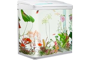 VIALIA Aquarium Komplettset mit LED-Beleuchtung, Pumpe und Filter, 38x24x43 cm, 30 Liter, Weiß, Glasbecken für Fische und Wasserpflanzen