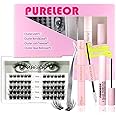 Cluster Lashes Extension Kit DIY Individual Eyeashes Extensions with Bond Seal Tweezers Remover 8-16mm Mixed Length Wispy 60Pcs Eyelash Natural Look DIY at Home