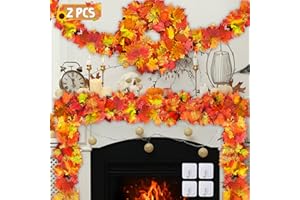 TTCOTOKE Ghirlande di Foglie d'Acero Artificiali, 2PCS Finte Acero Foglie Rampicante Vite Autunnale Acero Ghirlanda Decorazione con 4 Ganci Ghirlanda Autunnale per cene camini Autunnali Interni&Esterni