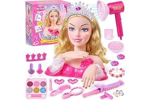 G.C Testa Bambola da Truccare e Pettinare Giocattoli Bambina 4 5 6 7 8 Anni con Asciugacapelli Smalto Pelabile Unghie Trucchi Corona Accessori per Capelli,Set Parrucchiera Bambina Regalo Compleanno