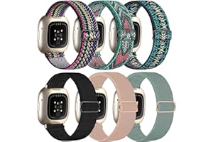 Chinbersky 6 Pièces Bracelet Compatibles avec Fitbit Versa 4 Bracelet/Fitbit Sense Bracelet Femmes Hommes,Réglable Étirement Nylon Sport Bracelet pour Versa 4/Sense 2/Sense,Non compatible avec Versa 3
