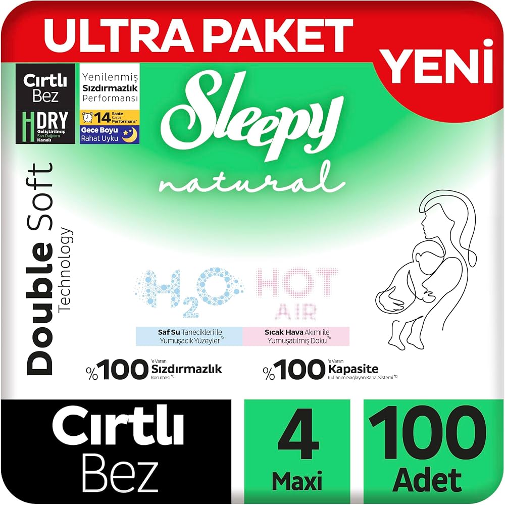 Sleepy Natural Double Soft Ultra Paket Bebek Bezi 4 Numara Maxi 100 Adet