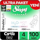 Sleepy Natural Double Soft Ultra Paket Bebek Bezi 4 Numara Maxi 100 Adet
