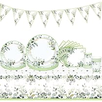 Kit Stoviglie Per Feste A Pois Verdi Per 20 Ospiti - Compleanno, Baby Shower, Laurea